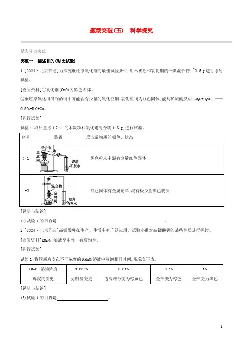 北京专版2024中考化学复习方案题型突破05科学探究试题