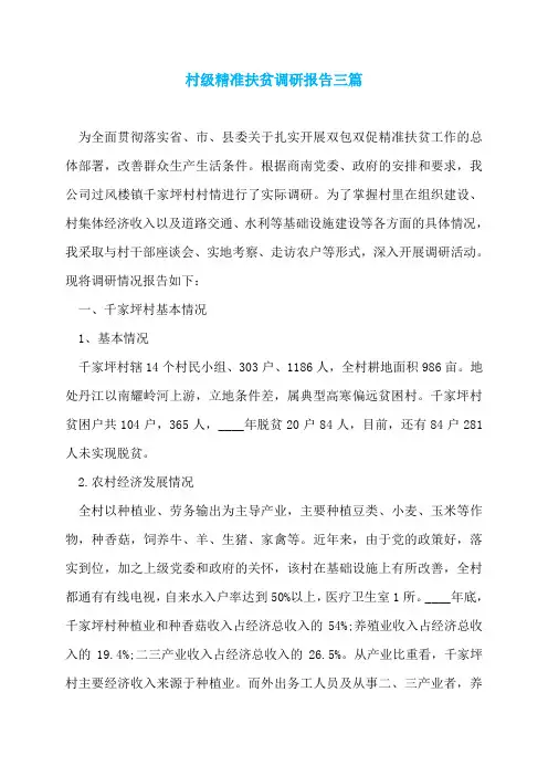 村级精准扶贫调研报告三篇