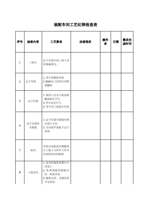装配工艺检查表格