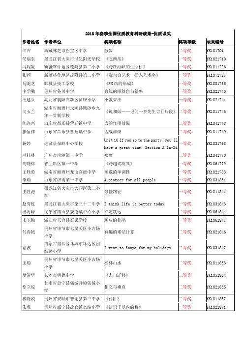 春季全国优质教育科研成果优质课奖
