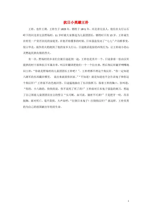 拓展阅读：抗日小英雄王朴 精品