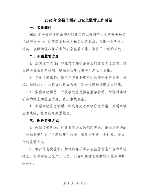 2024年全县非煤矿山安全监管工作总结