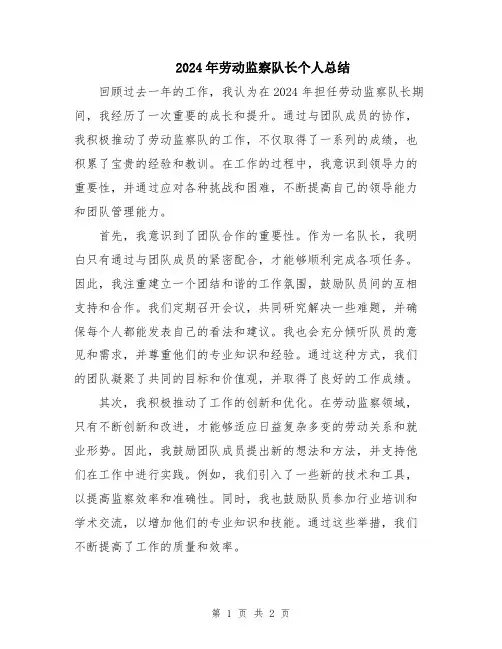 2024年劳动监察队长个人总结