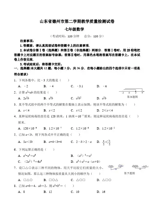 山东省德州市七年级下学期期中数学试题及答案