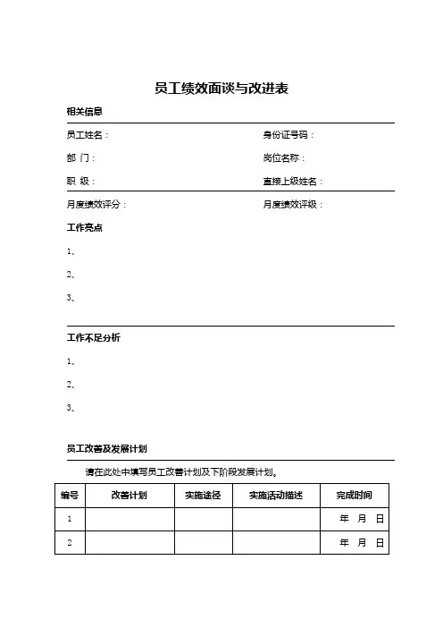 绩效面谈表汇总