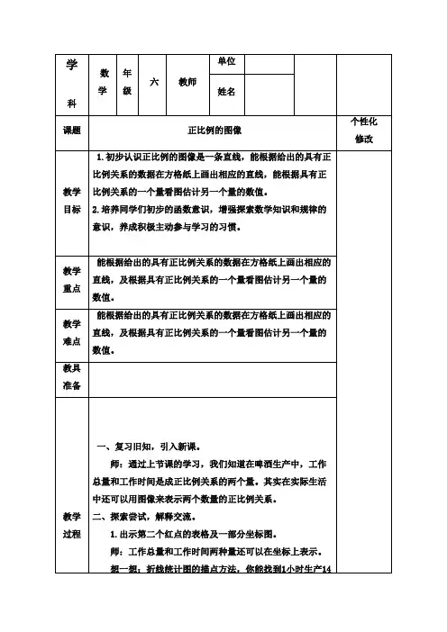 2016-2017年最新青岛版(六三制)小学六年级下册数学正比例的图像(精品)