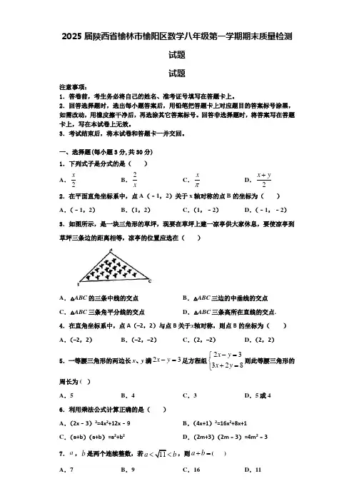 2025届陕西省榆林市榆阳区数学八年级第一学期期末质量检测试题含解析