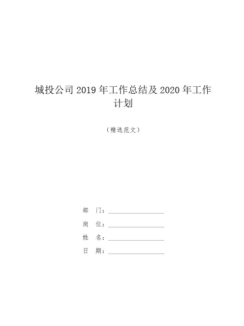 城投公司2019年工作总结及2020年工作计划