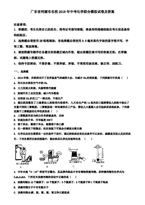广东省河源市名校2019年中考化学联合模拟试卷及答案