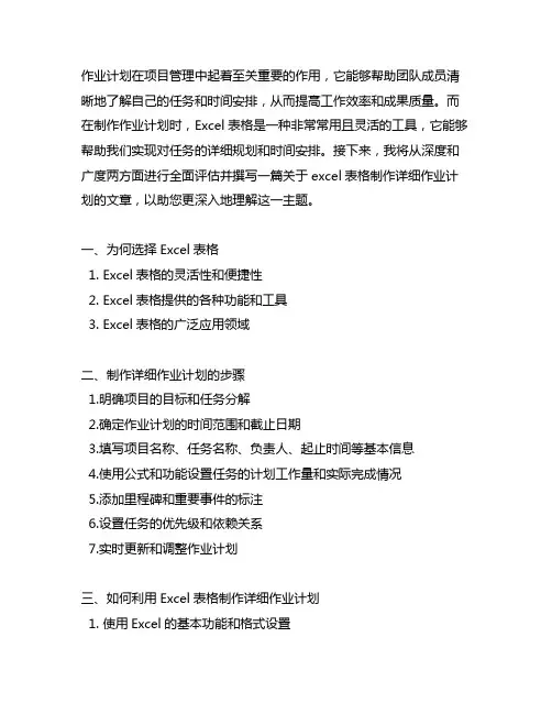 excel表格制作详细作业计划