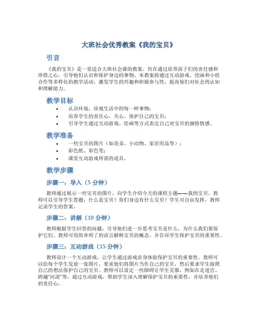 大班社会优秀教案《我的宝贝》
