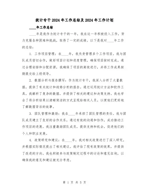统计专干2024年工作总结及2024年工作计划(2篇)