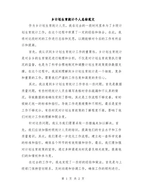 乡计划生育统计个人总结范文
