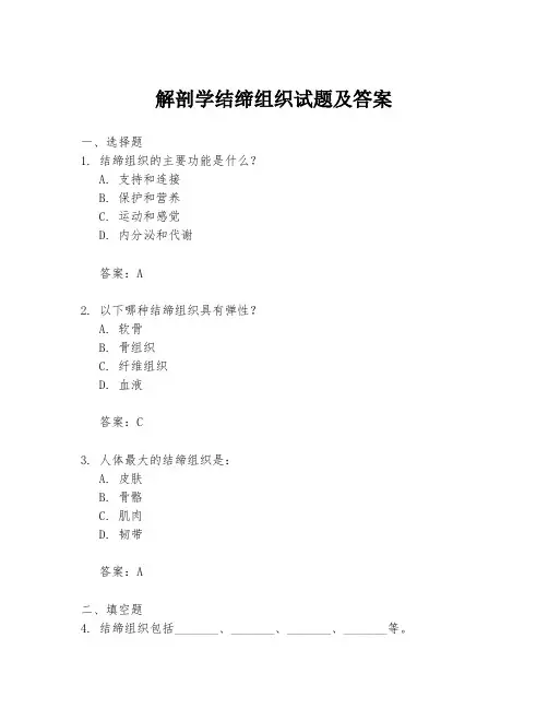 解剖学结缔组织试题及答案