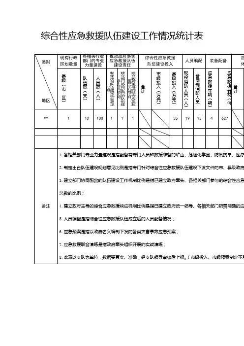 综合性应急救援队伍建设工作情况统计表