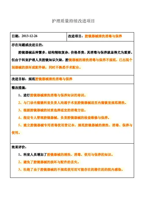 护理质量持续改进项目
