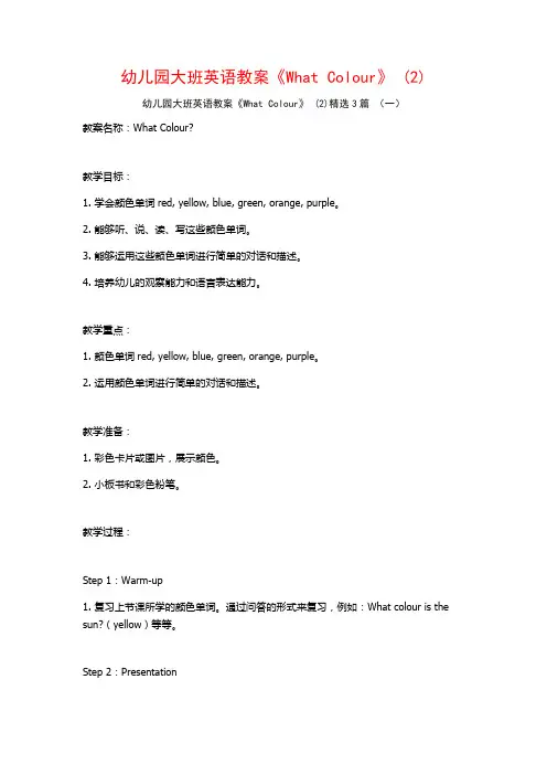幼儿园大班英语教案《What Colour》 (2)3篇