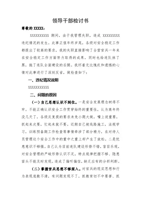 领导干部检讨书