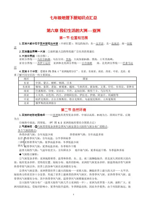 (完整)新人教版七年级地理下册知识点归纳(最全全新精版版),推荐文档