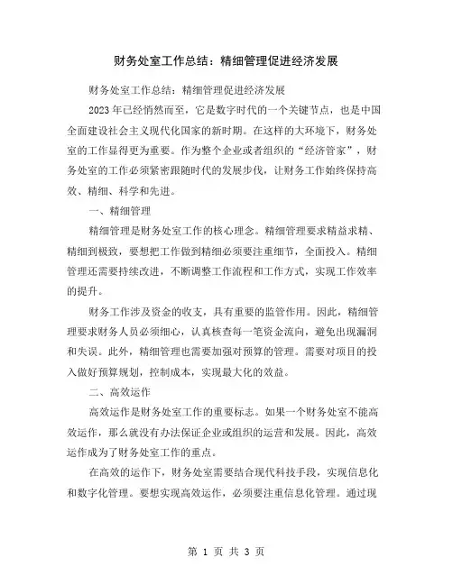 财务处室工作总结：精细管理促进经济发展