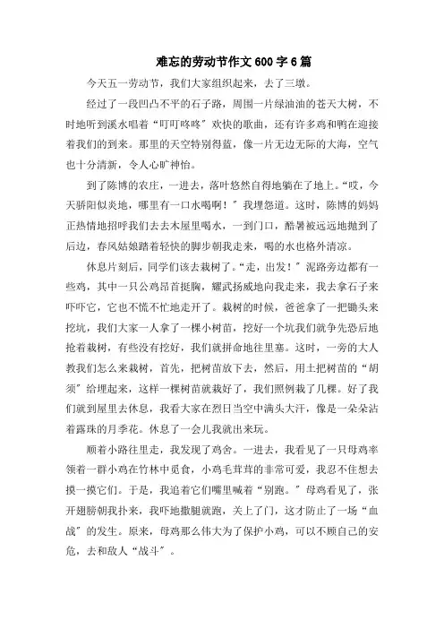 难忘的劳动节作文600字6篇精选