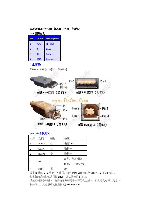 实用文档之各种USB接线引脚定义图(超简单,一看即明了)