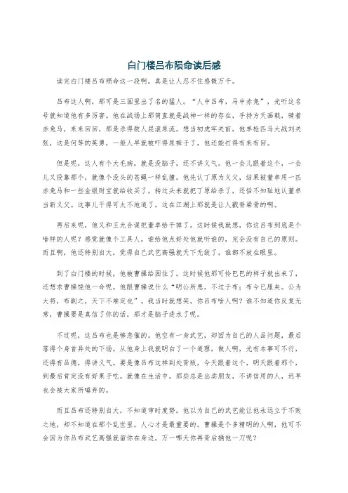 白门楼吕布陨命读后感