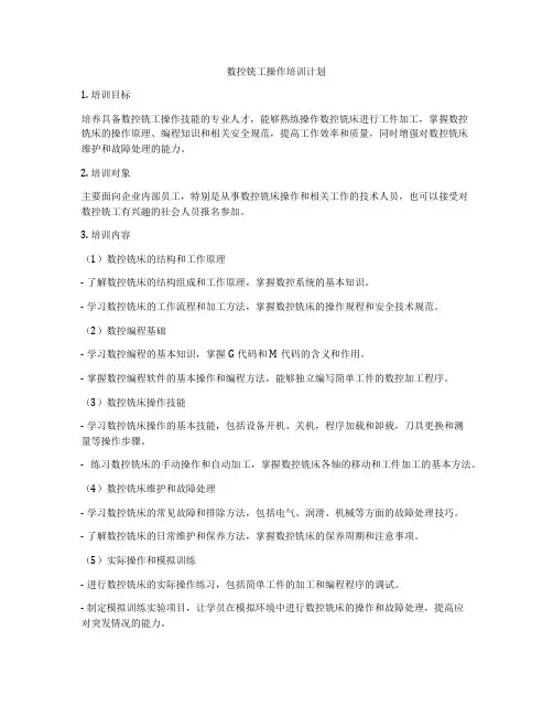 数控铣工操作培训计划