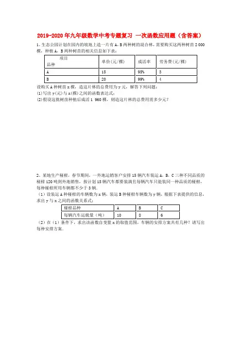 2019-2020年九年级数学中考专题复习 一次函数应用题(含答案)