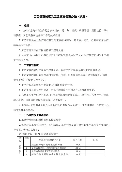 工艺管理制度及工艺流程管理办法(试行版)