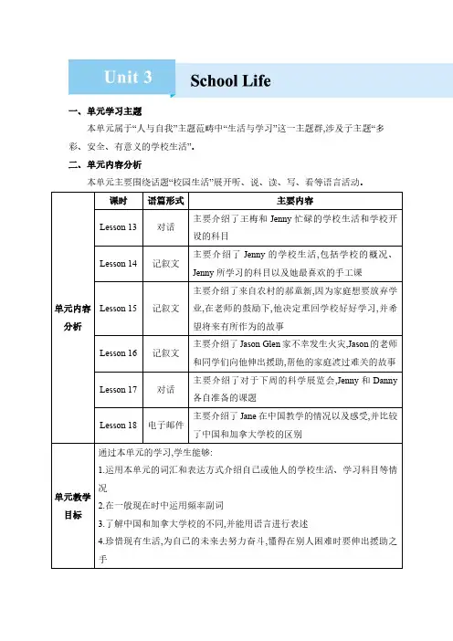 2024年冀教版七年级英语下册教案Unit 3  School Life