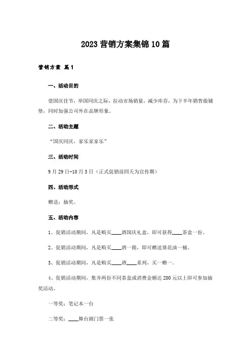 2023实用文_营销方案集锦10篇