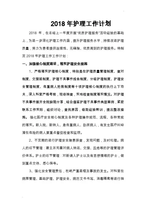 2018年护理工作计划 (2)