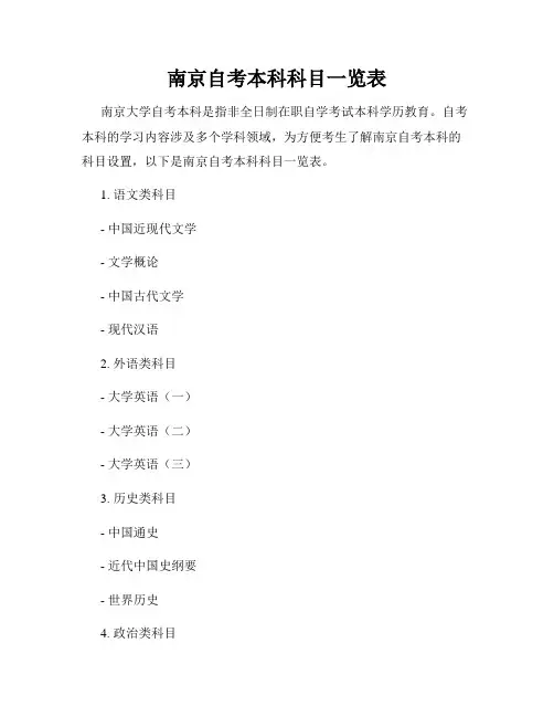 南京自考本科科目一览表