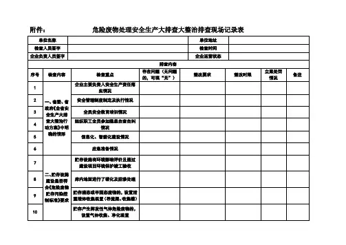 危险废物处理安全生产大排查大整治排查现场记录表