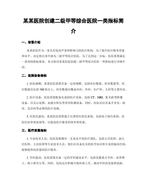 某某医院创建二级甲等综合医院一类指标简介