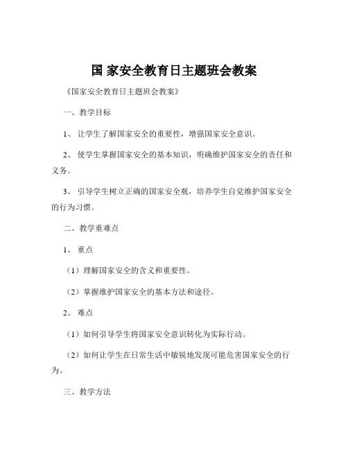 国 家安全教育日主题班会教案