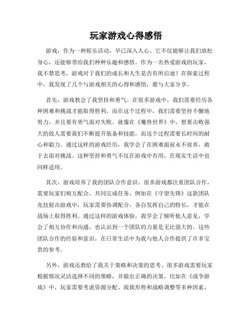 玩家游戏心得感悟