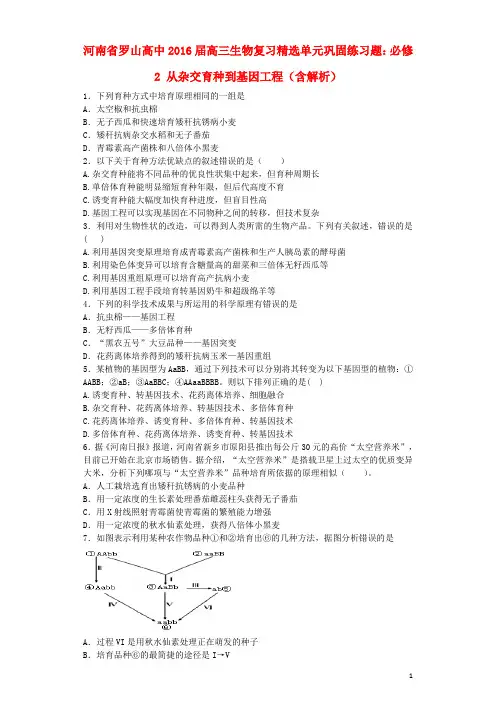 河南省罗山高中高三生物复习精选单元巩固练习题从杂交育种到基因工程(含解析)新人教版必修2