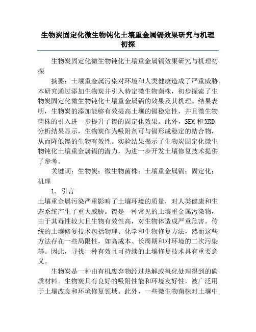 生物炭固定化微生物钝化土壤重金属镉效果研究与机理初探