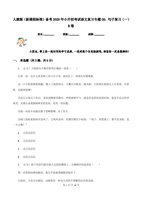 人教版(新课程标准)备考2020年小升初考试语文复习专题08：句子复习(一)B卷