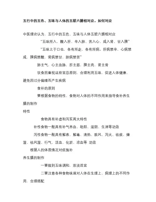 五行中的五色、五味与人体的五脏六腑相对应,如何对应
