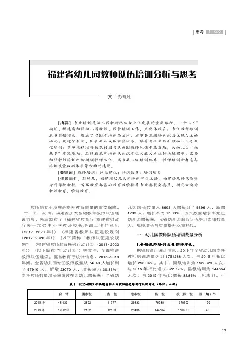 福建省幼儿园教师队伍培训分析与思考
