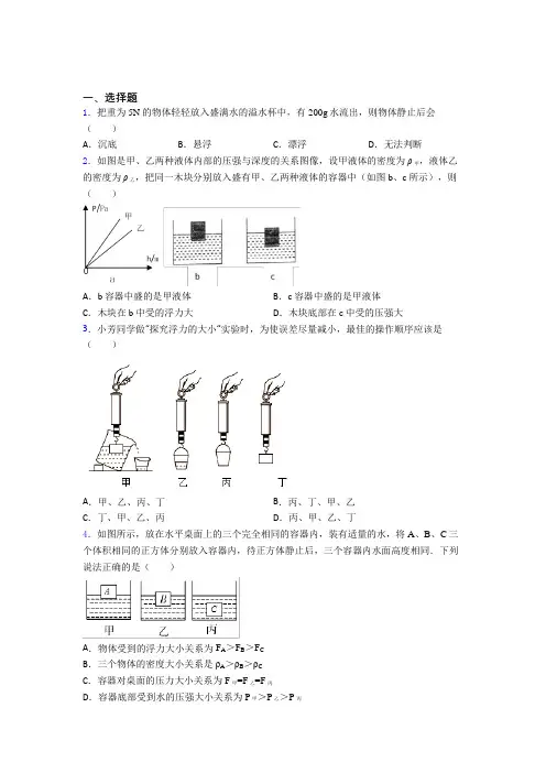 (必考题)人教版初中八年级物理下册第十章《浮力》测试题(包含答案解析)