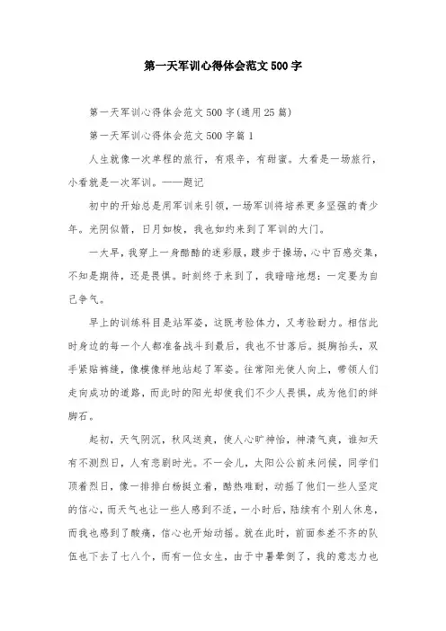第一天军训心得体会范文500字