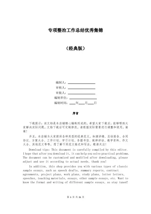 专项整治工作总结优秀集锦