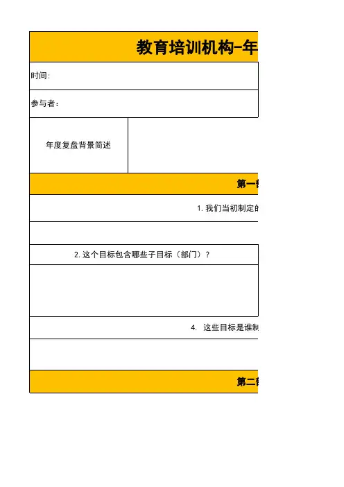教育培训机构——年度经营计划复盘工具表