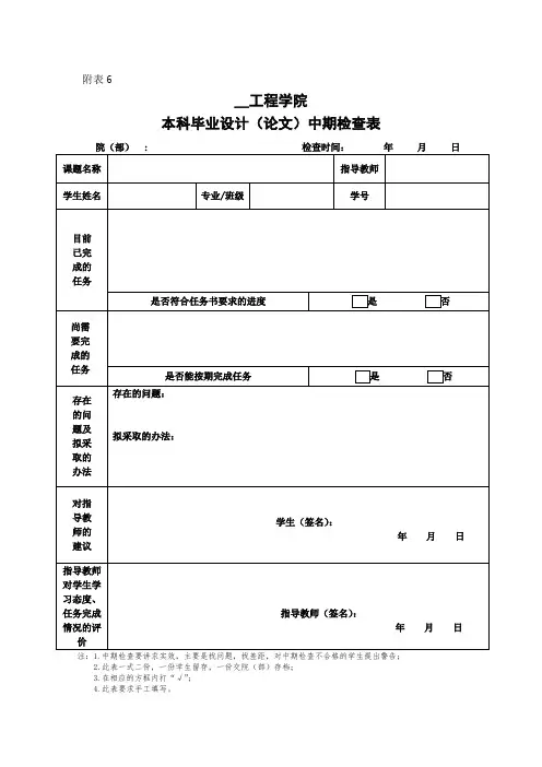本科毕业设计(论文)中期检查表