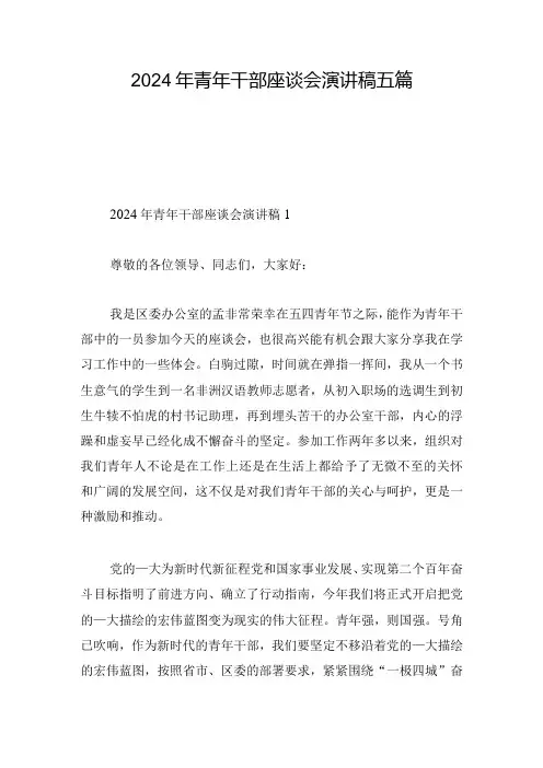 2024年青年干部座谈会演讲稿五篇