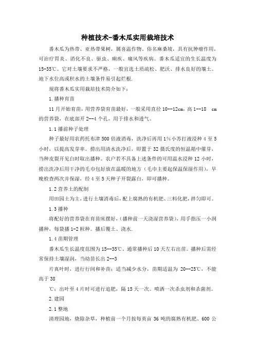 种植技术-番木瓜实用栽培技术